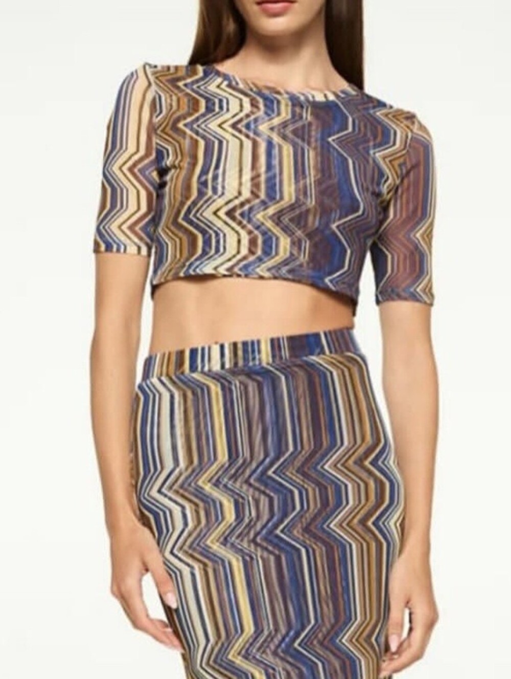 Misa Los Angeles Crop Top Blue Chevron Mesh Size XS NEW
